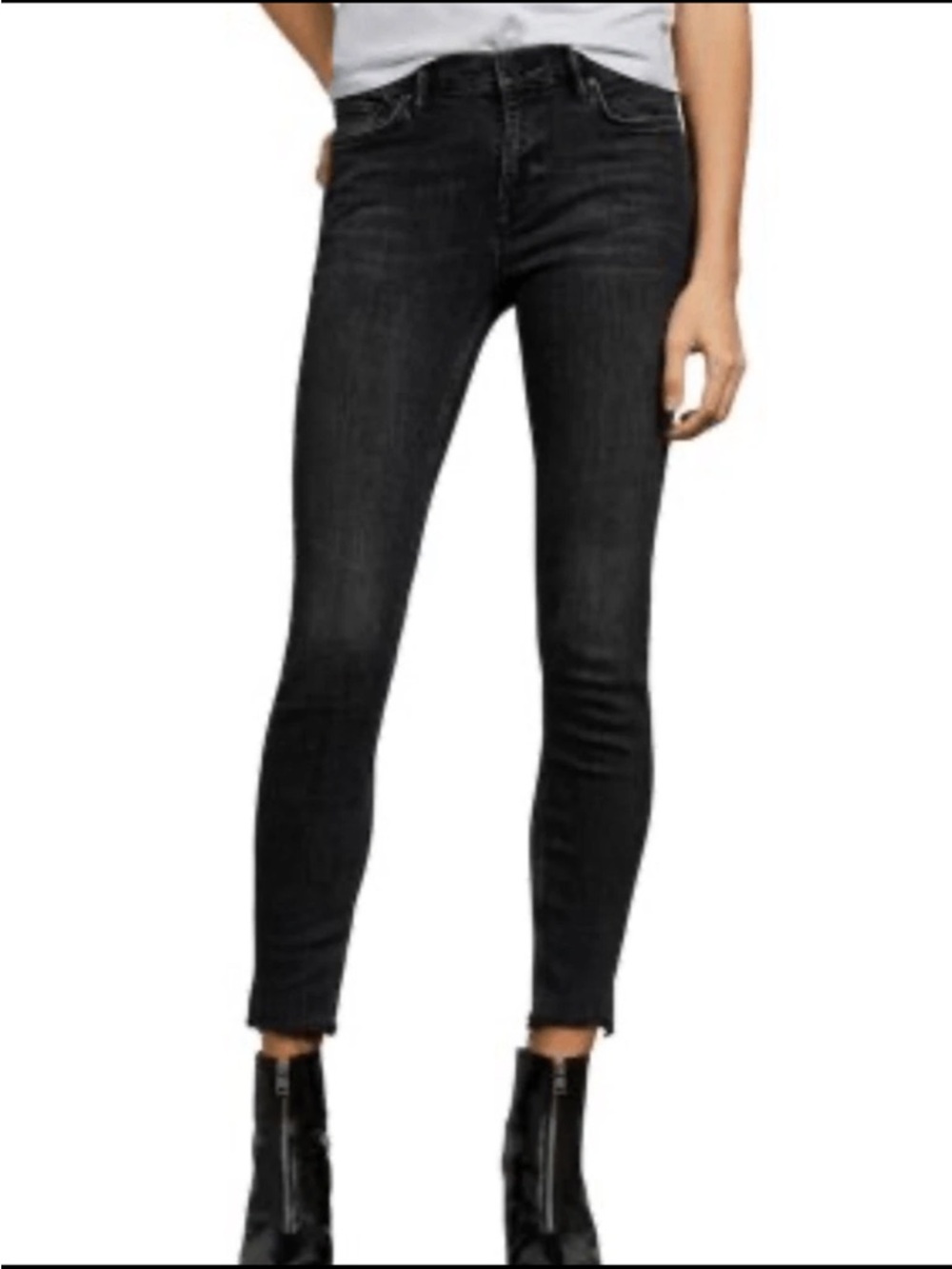 All Saints Grace Raw Hem Ankle Skinny Jeans Black size 26